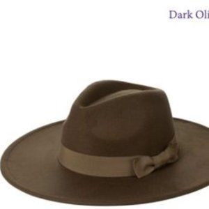 Flat Brim Fedora Hat - Dark Olive